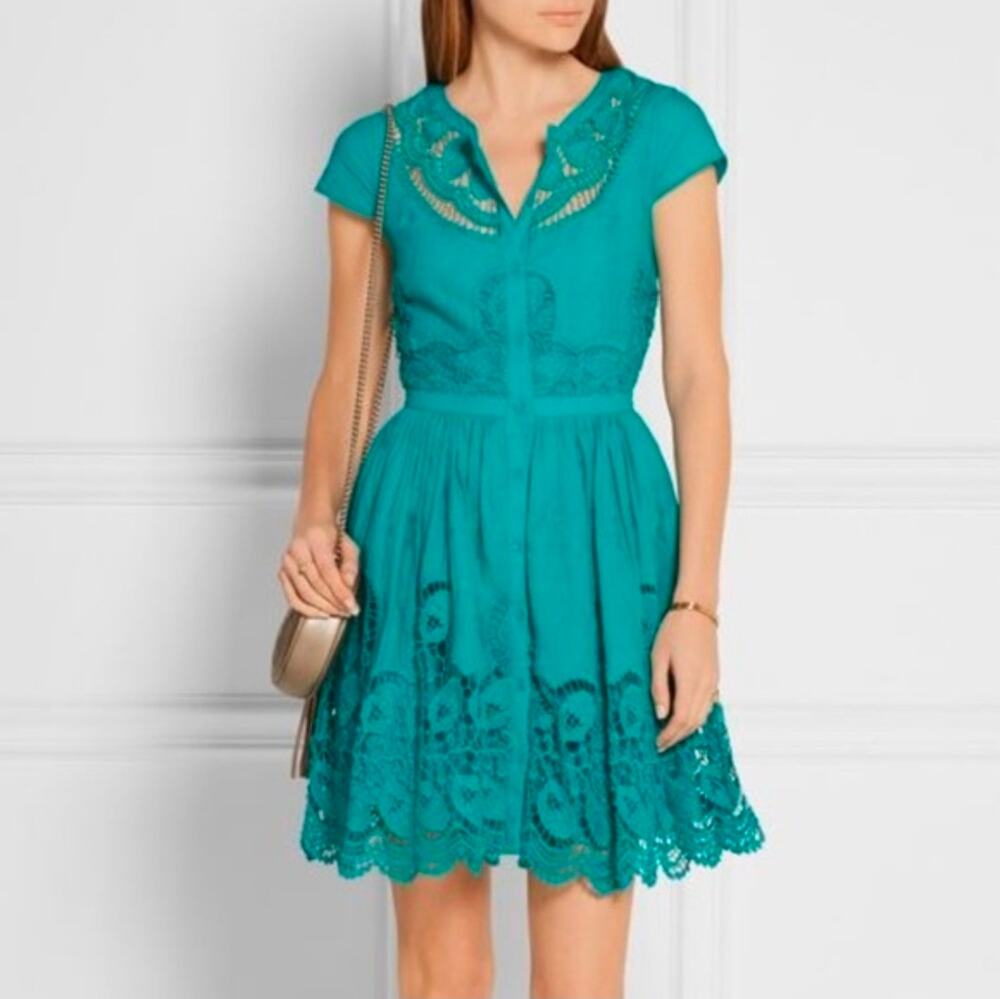 Alice + Olivia Kaley Turquoise Teal Crochet Lace Dress Size XS